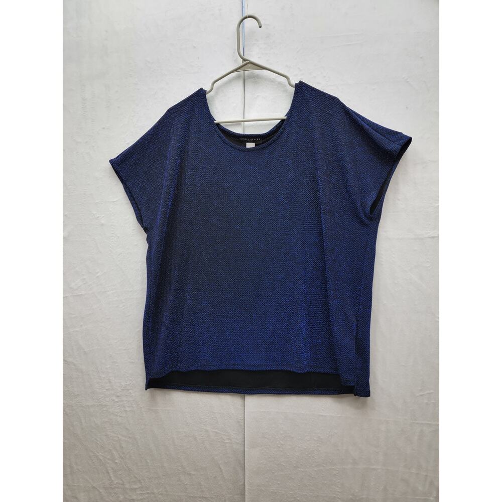 Simply Styled Blue and Black shimmer pullover blouse Size XL